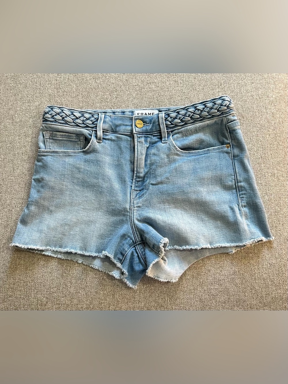Frame Le Cuttoff denim shorts braided waistband size 27